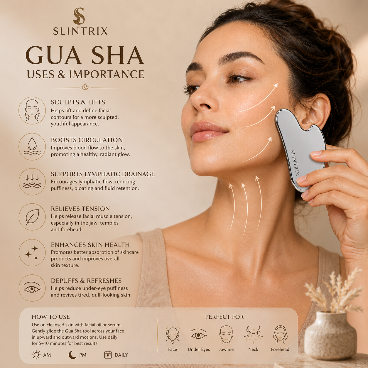 SLINTRIX Stainless Steel Gua Sha | Jawline & Lymphatic Massage