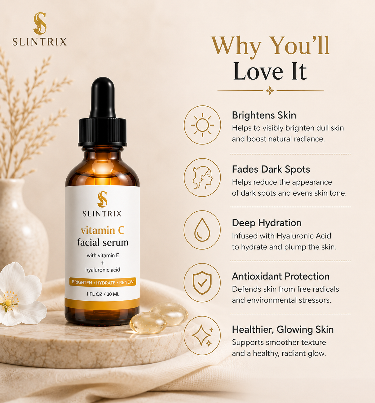 SLINTRIX Vitamin C Facial Serum | Glow & Hydration with Hyaluronic Acid