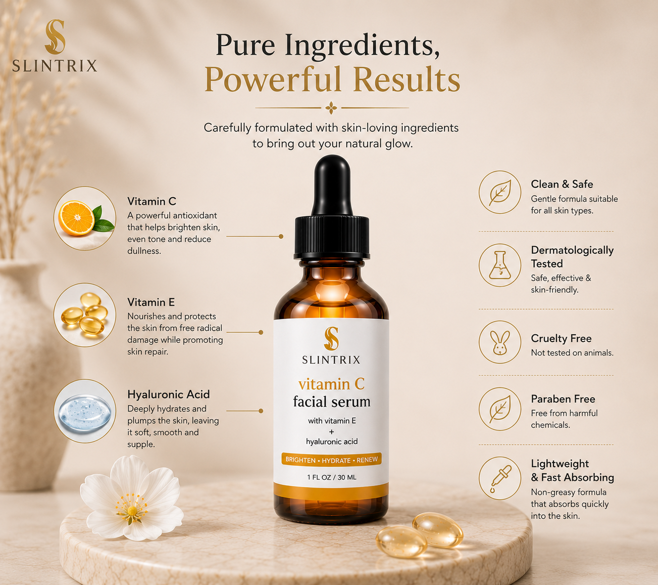 SLINTRIX Vitamin C Facial Serum | Glow & Hydration with Hyaluronic Acid