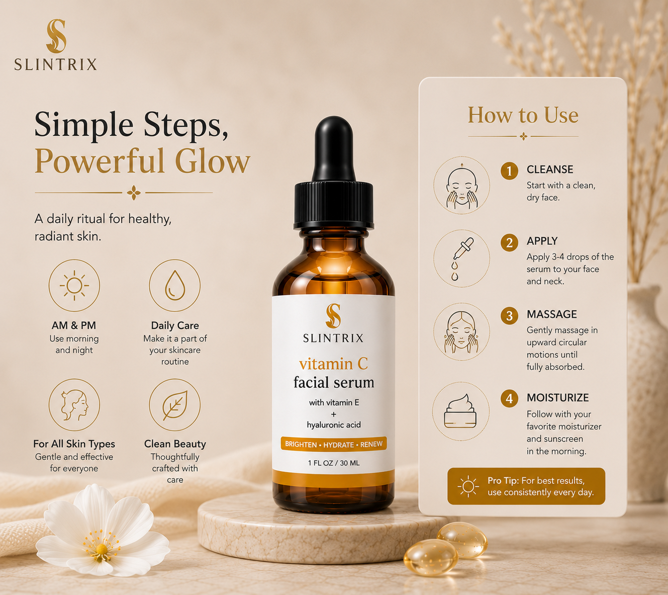 SLINTRIX Vitamin C Facial Serum | Glow & Hydration with Hyaluronic Acid
